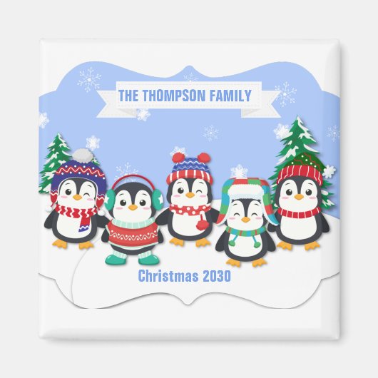 Niedlichen Personalisierten Fünf-Pinguin-Weihnacht Magnet (Vorne)