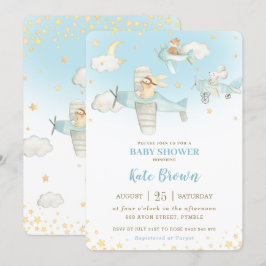 Niedlichen Tiere Airplanes Stars Sky Baby Shooter  Einladung