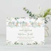 Niedlichen Tiere Cars Greenery Kinderdusche Boy Einladung (Stehend Vorderseite)