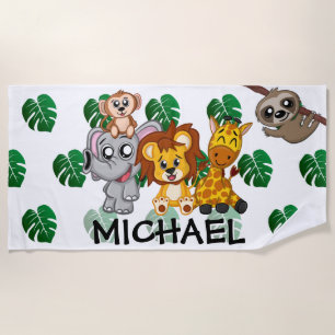 Niedlichen Tiere Safari Cartoon Dschungel Namensmu Strandtuch