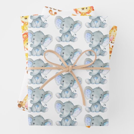 Niedlichen Tiere Safari Dschungel Elefant Giraffe Geschenkpapier Set (Beispiel)