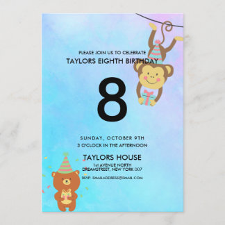 Niedlichen Tiere Watercolor Custom Birthday Party Einladung