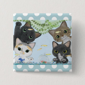 Niedlichen vier Medaka-Katzen Button
