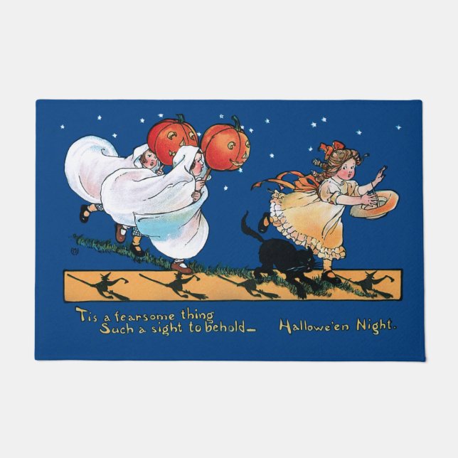 Niedlichen Vintage Kinder, die zu Halloween-Abend  Fußmatte (Vorderseite)
