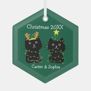 Niedlichen Weihnachtsbeleuchtung für zwei Katzen  Ornament Aus Glas