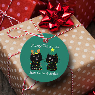 Niedlichen Weihnachtsbeleuchtung für zwei Katzen P Geschenkanhänger