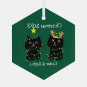 Niedlichen Weihnachtsbeleuchtung für zwei Katzen P Ornament Aus Glas (Rückseite)