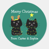 Niedlichen Weihnachtsleuchten für zwei Katzen Pers Runder Aufkleber (Vorderseite)