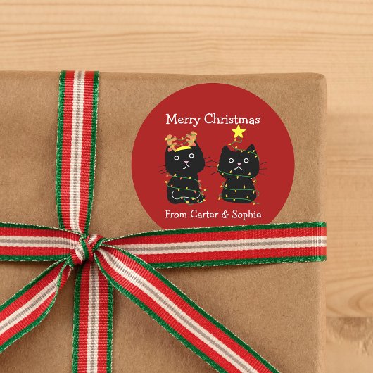 Niedlichen Weihnachtsleuchten von zwei Katzen mit  Runder Aufkleber