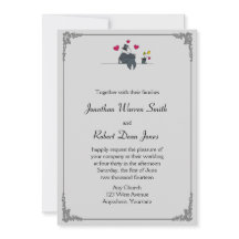 Niedlichen zwei Grooms Cartoon Gay Wedding Einladu