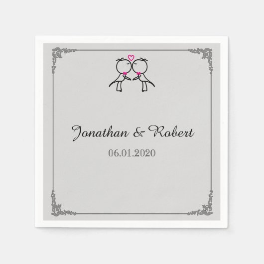 Niedlichen zwei Grooms küssen Gay Wedding Napkin Serviette (Vorderseite)