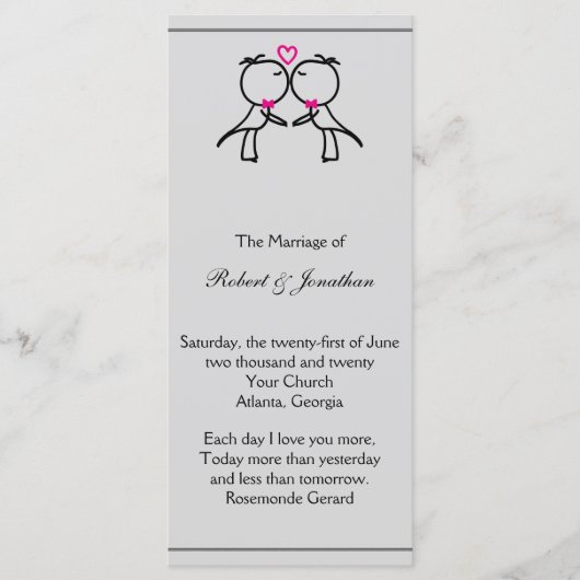 Niedlichen zwei Grooms küssen schwule Hochzeit Programm (Vorderseite)