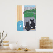 Niedlichen zwei Katzen Bird sehen Deck Plakate (Küche)