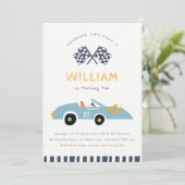 Niedlichen zwei Schnellrennen Auto Blue 2. Geburts Dankeskarte (Stehend Vorderseite)