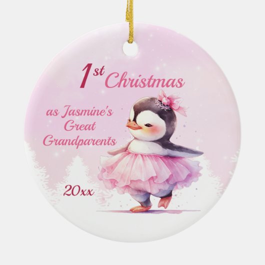 Niedlicher 1. Weihnachtspenguin Große Großeltern R Keramik Ornament (Hinten)