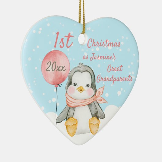 Niedlicher 1. Weihnachtspenguin Große Großeltern R Keramik Ornament (Rechts)