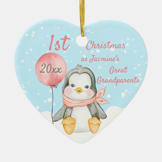 Niedlicher 1. Weihnachtspenguin Große Großeltern R Keramik Ornament (Vorne)