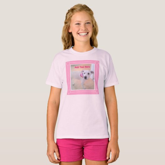 Niedlicher 2 Foto rosa Rahmen Sweet White Puppy Do T-Shirt (Vorne ganz)