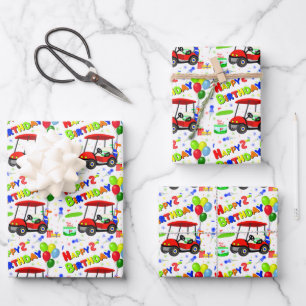 Niedlicher 2. Geburtstag Red Golf Cart Boy's Geschenkpapier Set