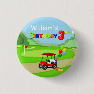 Niedlicher 3. Geburtstag Red Golf Cart Boy's Button