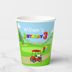 Niedlicher 3. Geburtstag Red Golf Cart Boy's Pappbecher