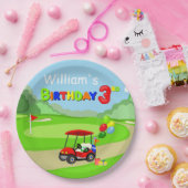 Niedlicher 3. Geburtstag Red Golf Cart Boy's Pappteller (Party)