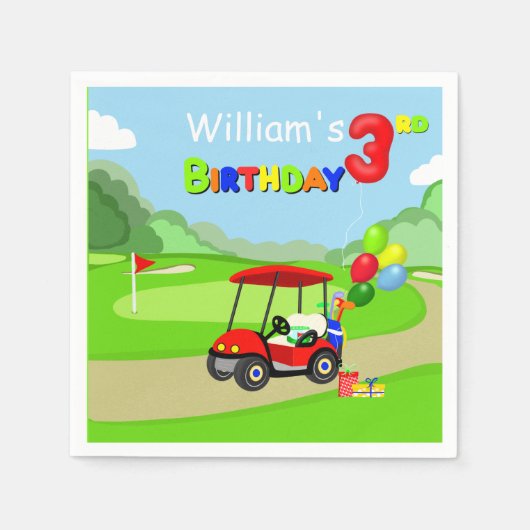 Niedlicher 3. Geburtstag Red Golf Cart Boy's Serviette (Vorderseite)