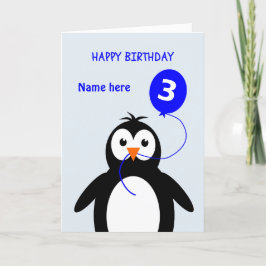 Niedlicher 3. Geburtstagspinguin gibt den Namen bl Karte