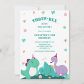 Niedlicher 3. Rex-3. Dinosaurier-Geburtstag Einladung (Vorderseite)