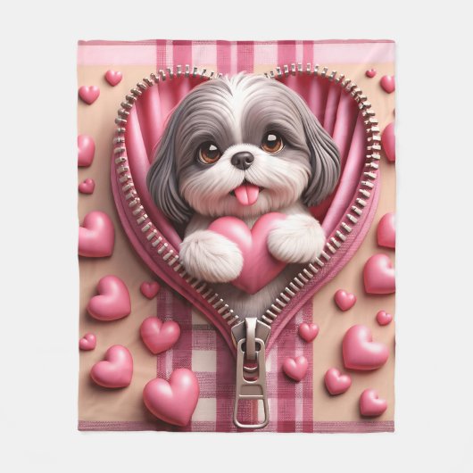 Niedlicher 3D-Shih-Tzu im rosa und weißen Hintergr Fleecedecke (Vorderseite)