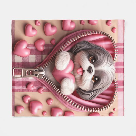Niedlicher 3D-Shih-Tzu im rosa und weißen Hintergr Fleecedecke (Vorderseite (Horizontal))