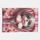 Niedlicher 3D-Shih-Tzu im rosa und weißen Hintergr Geschirrtuch (Horizontal)