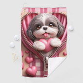 Niedlicher 3D-Shih-Tzu im rosa und weißen Hintergr Golfhandtuch (Insitu)