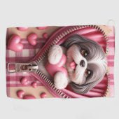 Niedlicher 3D-Shih-Tzu im rosa und weißen Hintergr Golfhandtuch (Horizontal)