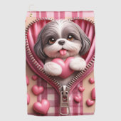 Niedlicher 3D-Shih-Tzu im rosa und weißen Hintergr Golfhandtuch (Vorderseite)