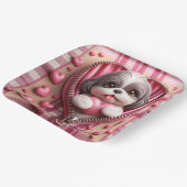 Niedlicher 3D-Shih-Tzu im rosa und weißen Hintergr Pappteller (Gewinkelt)