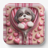 Niedlicher 3D-Shih-Tzu im rosa und weißen Hintergr Pappteller (Vorderseite)