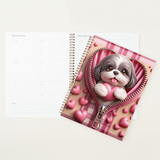 Niedlicher 3D-Shih-Tzu im rosa und weißen Hintergr Planer (Anzeige)