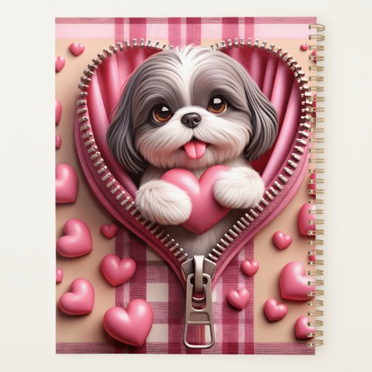 Niedlicher 3D-Shih-Tzu im rosa und weißen Hintergr Planer (Rückseite)