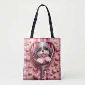 Niedlicher 3D-Shih-Tzu im rosa und weißen Hintergr Tasche (Vorderseite)
