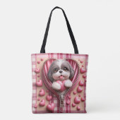 Niedlicher 3D-Shih-Tzu im rosa und weißen Hintergr Tasche (Rückseite)