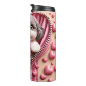Niedlicher 3D-Shih-Tzu im rosa und weißen Hintergr Thermosbecher (Nach rechts gedreht)