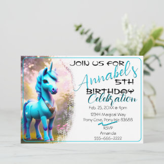 Niedlicher 3D-Spirit Einhorn Pony 26 Geburtstagsei Einladung