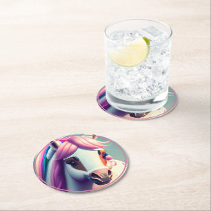 Niedlicher 3D-Spirit-Pony 2 Runder Pappuntersetzer