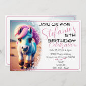 Niedlicher 3D-Spirit Pony 4 Geburtstag Einladung (Vorne/Hinten)
