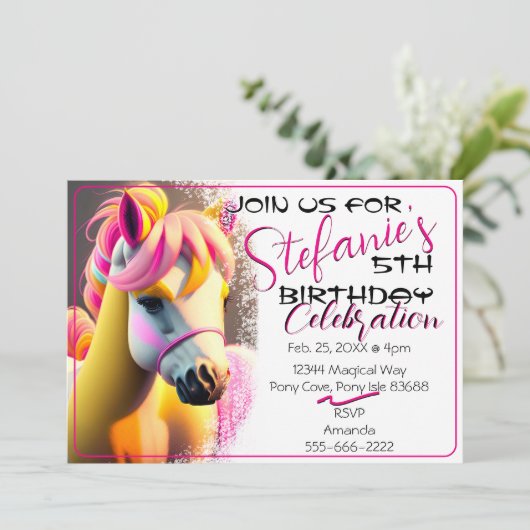 Niedlicher 3D-Spirit Pony 8 zum Geburtstag Einladung (Stehend Vorderseite)