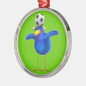 Niedlicher 3d-Vogel spielt Fußball (editierbar) Silbernes Ornament (Links)