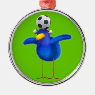 Niedlicher 3d-Vogel spielt Fußball (editierbar) Silbernes Ornament