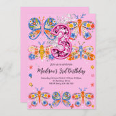 Niedlicher 4. Geburtstagsschmetterling Einladung (Vorne/Hinten)
