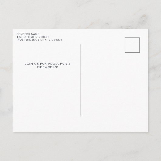 Niedlicher 4. Juli Red White Blue Patriotic Kuh Einladungspostkarte (Rückseite)